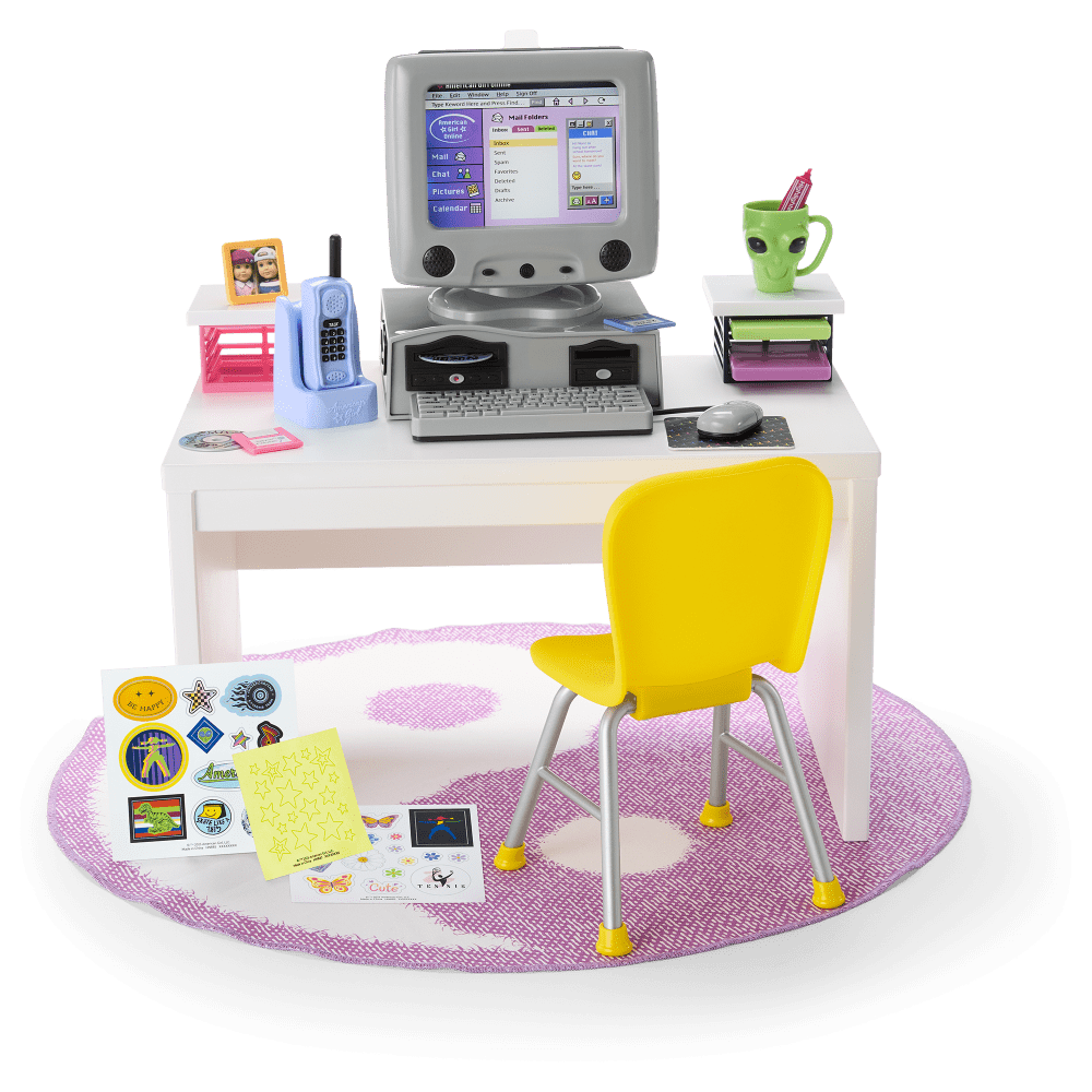A desk with a computer and a chair

Description automatically generated