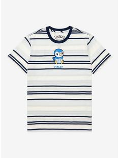 A striped shirt with a cartoon character on it

Description automatically generated